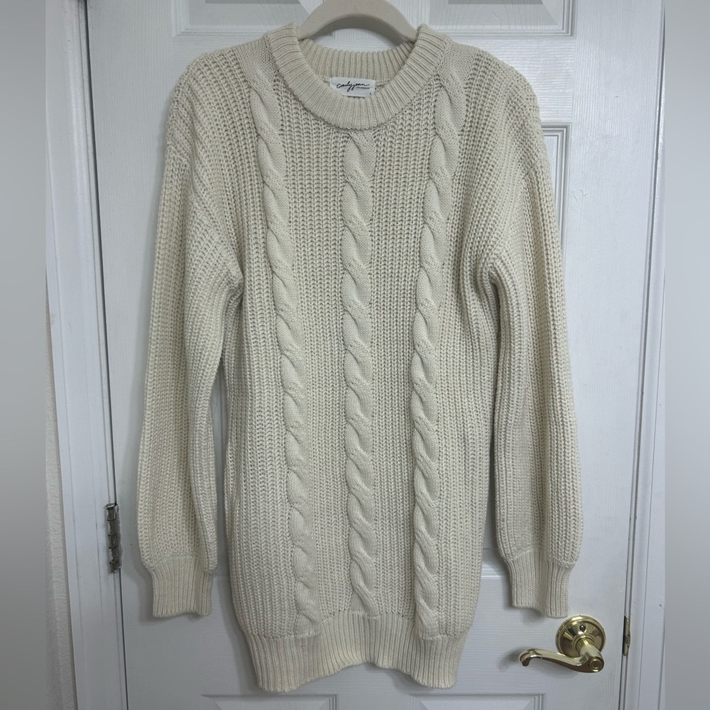Carly Jean Los Angeles Cream Crew Neck Cable Knit Sweater
